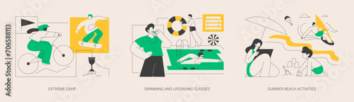 Summer sports and recreation abstract concept vector illustrations.