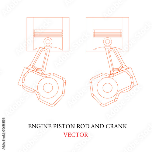 Engine Piston Rod And Crank vector design template