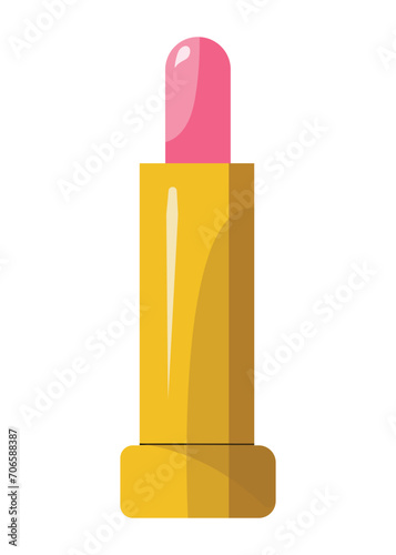Pink lipstick tube with product in simple flat design. Isolated on white vector illustration