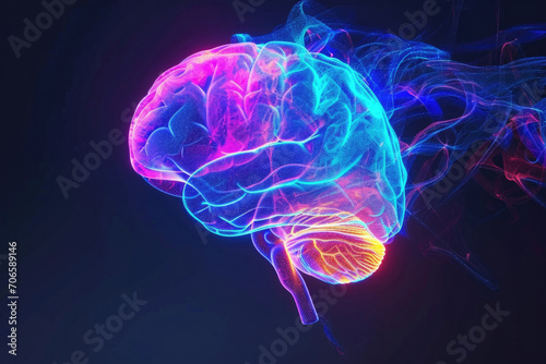 Wallpaper Mural Neon Glow Human Brain Hovering On Black Background Torontodigital.ca
