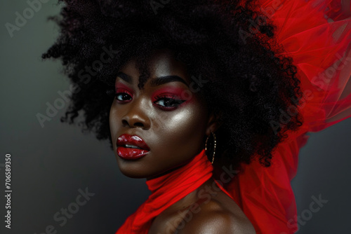 Black Woman Radiates Confidence And Beauty In Red Attire © Anastasiia