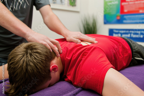 Therapist Massaging Patients Lower Back And Fascia photo