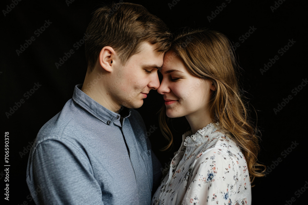 Young Family Couple In Photo On Black Background Young Family Couple In Photo On Black Background