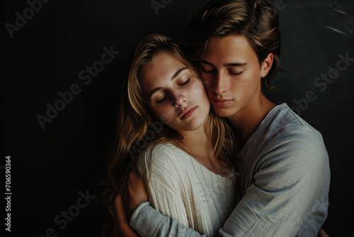 Captivating Portrait Of A Young Family Couple On A Stunning Black Background