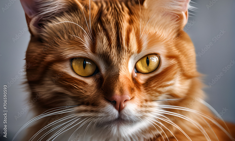 close-up, ginger cat face, portrait of happy ginger cat, whiskered ginger cat, pet, feline face, feline family