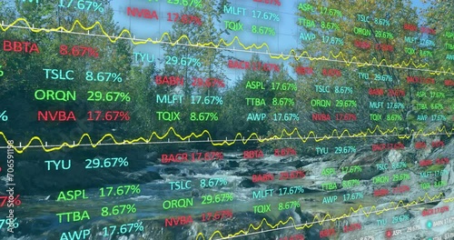 Wallpaper Mural Animation of stock market and diagrams over landscape Torontodigital.ca