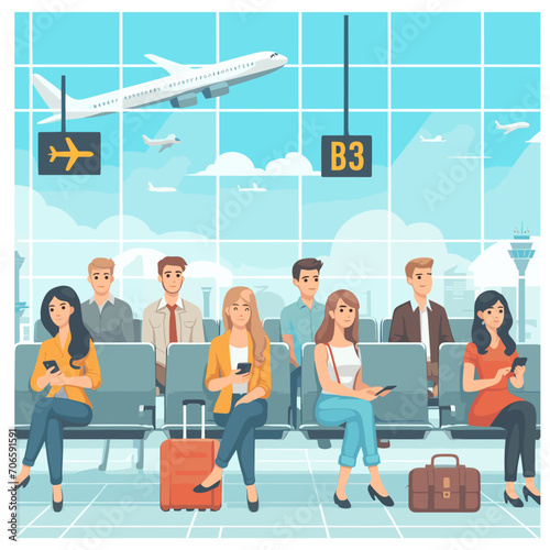 people waiting at airport hall illustration vector