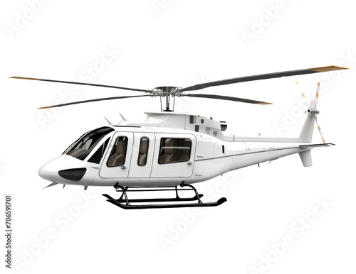 White helicopter on cutout PNG transparent background