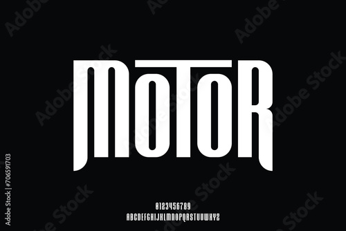 Modern geometric condensed alphabet display font vector illustration