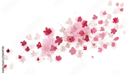 Watercolor floral background with pink flowers. PNG transparent digitally hand painted illustration