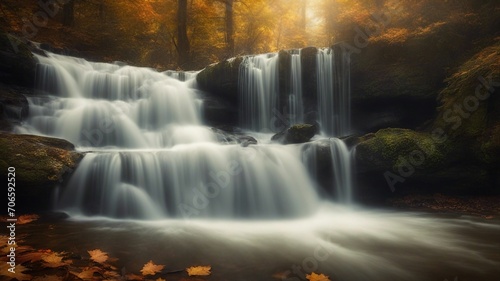 waterfall in autumn ethereal fantasy concept art of masterpiece    macro photo of   Beautiful waterfall  