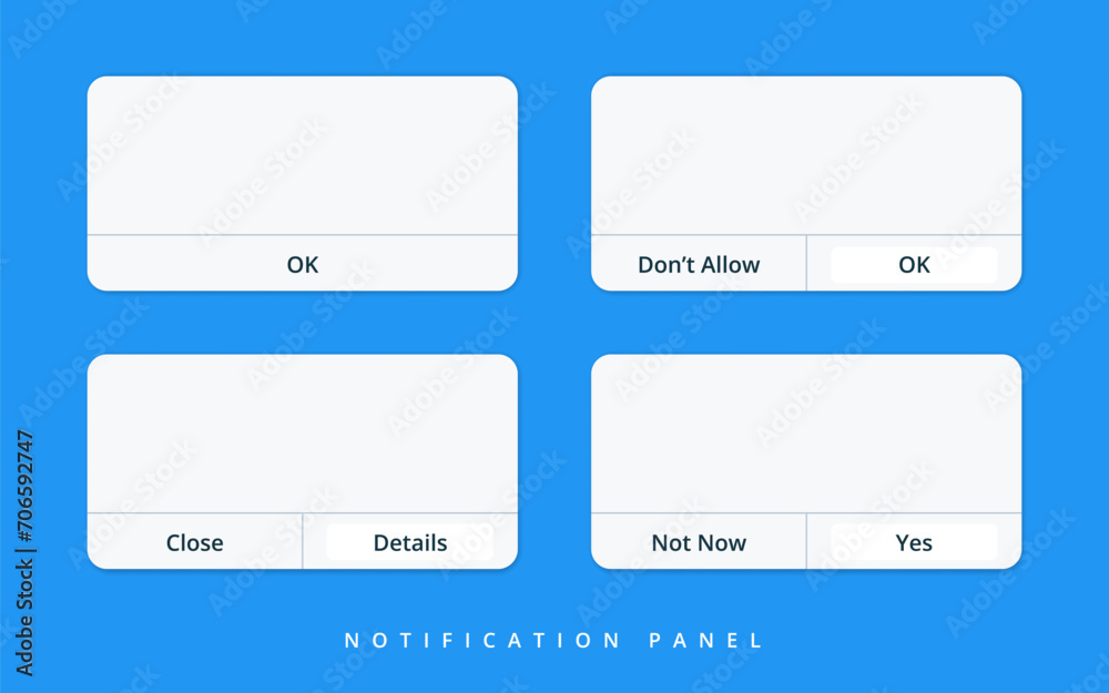 Four blank notifications panel. Isolated Vector Illustration