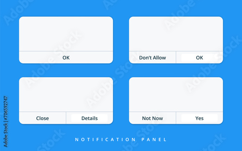 Four blank notifications panel. Isolated Vector Illustration