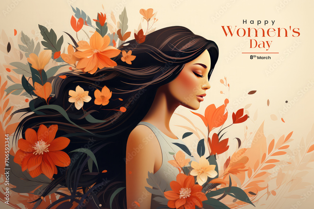 International happy women's day celebration floral illustration background, greeting card poster template