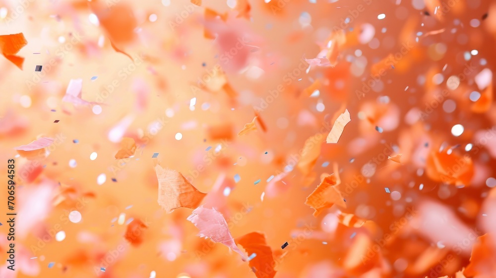 Peach color Confetti professional photo shot, sharp focus, festive background