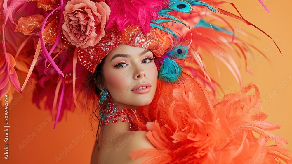 Peach color Sensual woman in carnival dress