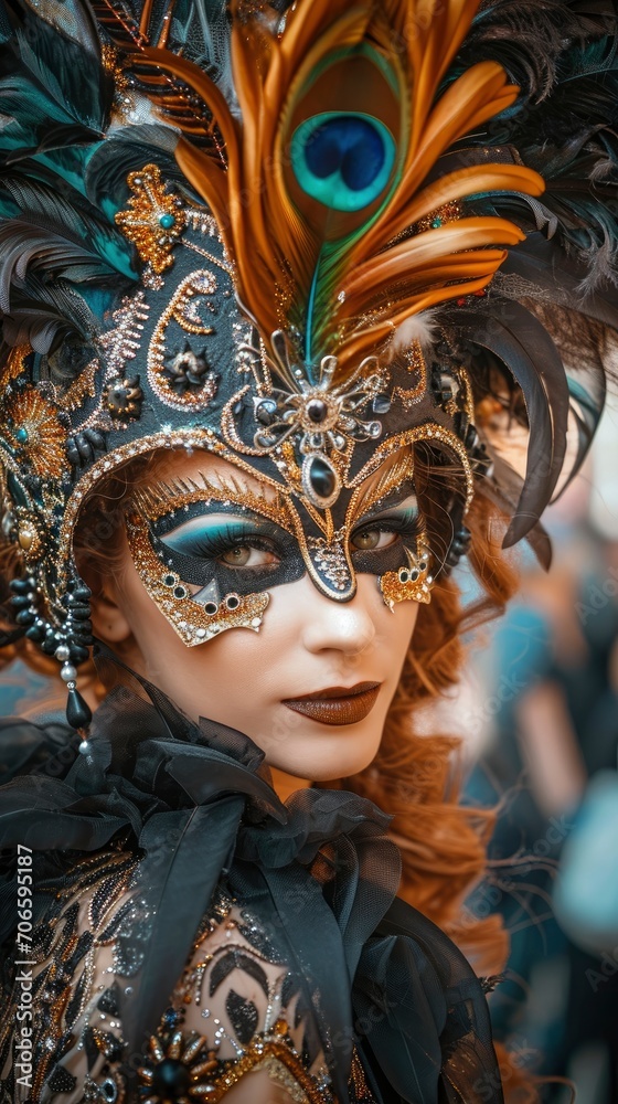 Professional half body portrait of sensual and cute woman Venice carnival participant