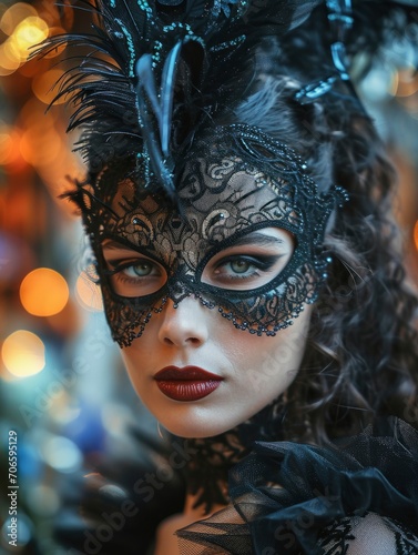 Professional half body portrait of sensual and cute woman Venice carnival participant © shooreeq