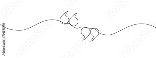 Quotation mark in continuous one line drawing. One continuous line of a quote mark drawing. Vector illustration. photo