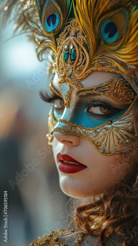 Professional half body portrait of sensual and cute woman Venice carnival participant