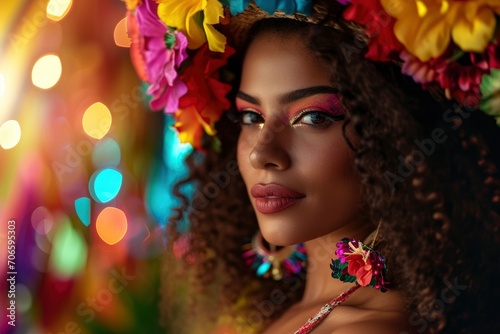 Professional portrait of sensual and beautiful brazilian woman during Rio carnival
