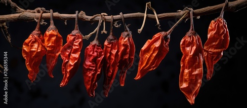 The photo showcases the beauty of a dried chili plant, emphasizing its resilience. photo