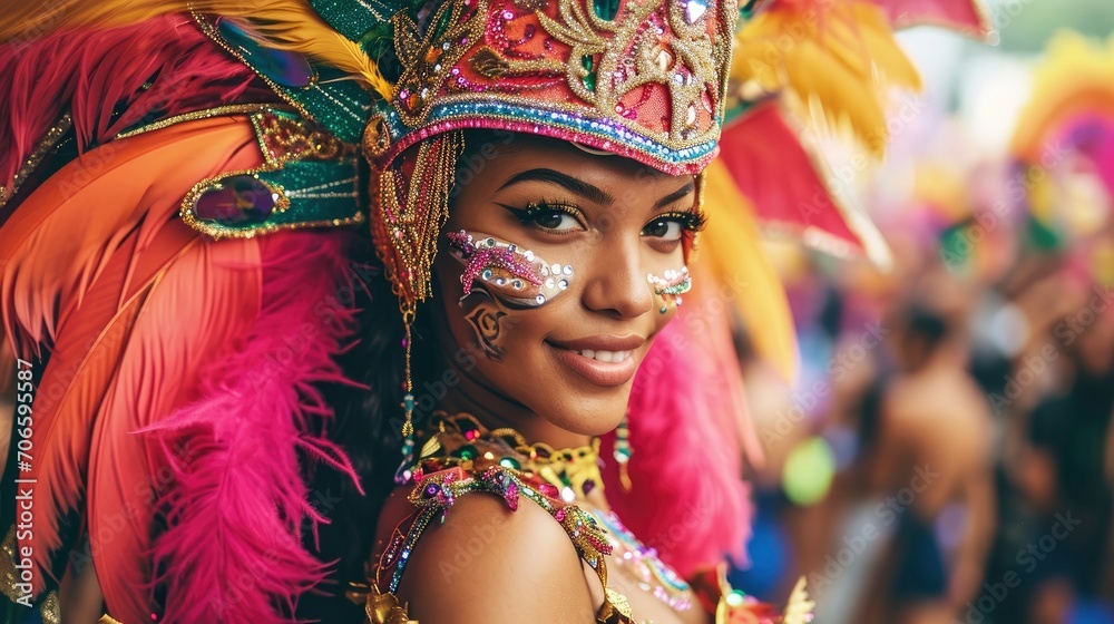 Sensual and cute woman Rio carnival participant in breathtaking costume Sensual and cute woman Rio carnival participant in breathtaking costume