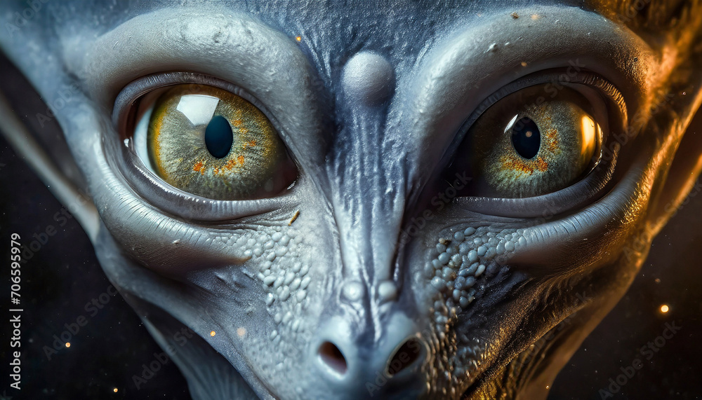 Alien with Big Oval Eyes Macro Portrait