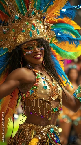 Sensual Samba dancer at Rio Carnival, focus on elaborate costume