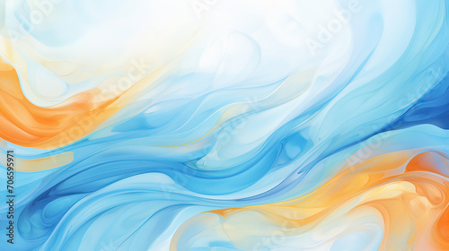 A soothing abstract background with gentle waves in calming blues, contrasted with energetic swirls in bright orange, symbolizing tranquility and vitality Ai Generative