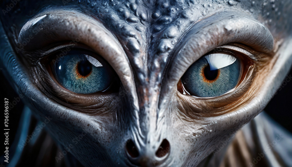 Alien with Big Oval Eyes Macro Portrait