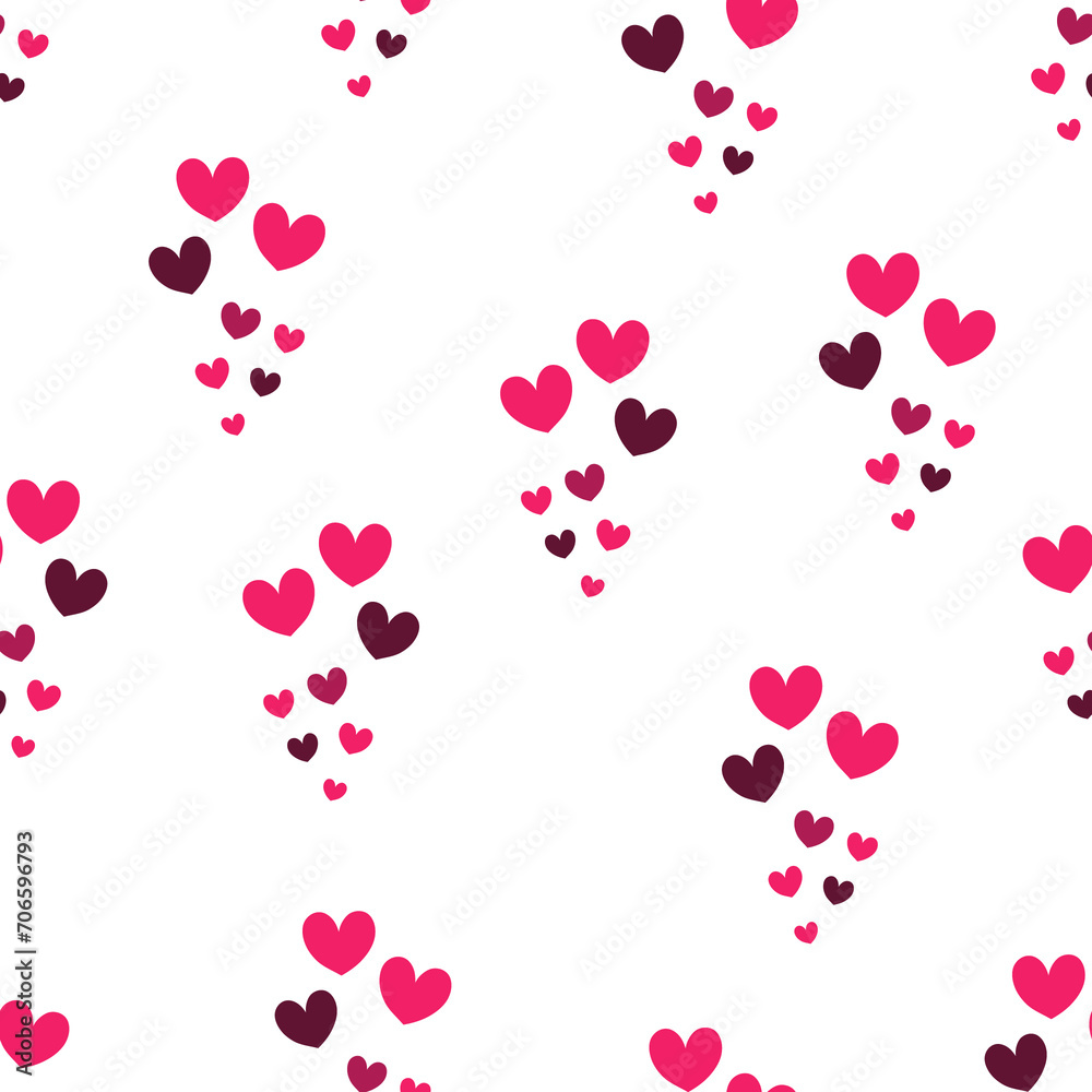 Seamless pattern with pink romantic hearts