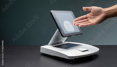 A palm print scanner with a hand hovering above, showcasing advanced biometric technology.