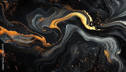 Abstract liquid acrylic paint, gold veins on black background, creative watercolor wallpaper, black marble with golden veins, Black marbel natural pattern for background.