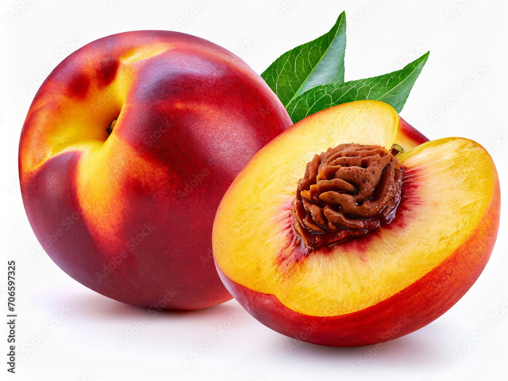 peaches,Nectarine fruit isolated on white background - obrazy, fototapety, plakaty 