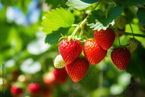 Lush Strawberry Plant with Ripe Berries. Generative AI.