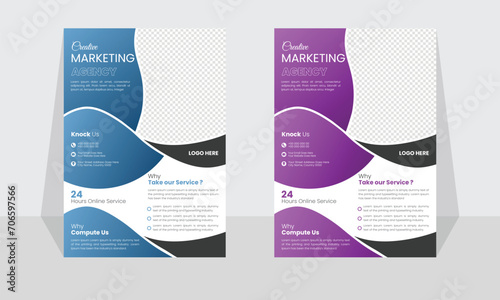 Corporate modern business flyer template design set, minimal business flyer template or eye catching flyer design, flyer in A4 with colorful business proposal, modern with blue and purple flyer