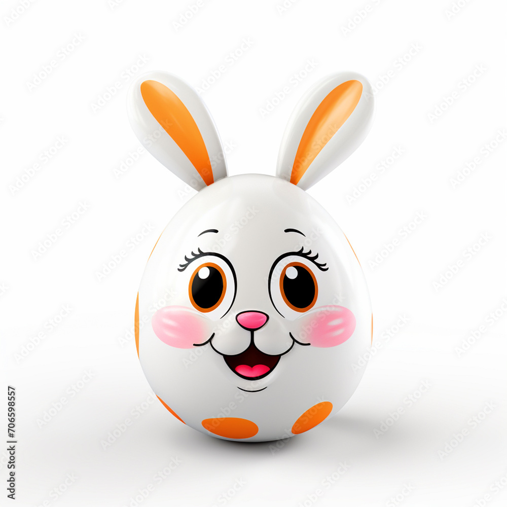 Obraz premium Easter bunny with ears painted Easter egg on white isolated background - ai generative