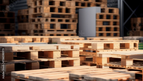 Wood pallet Transport palette- warehouse Selective focus of Pattern old wood pallet pile texture background