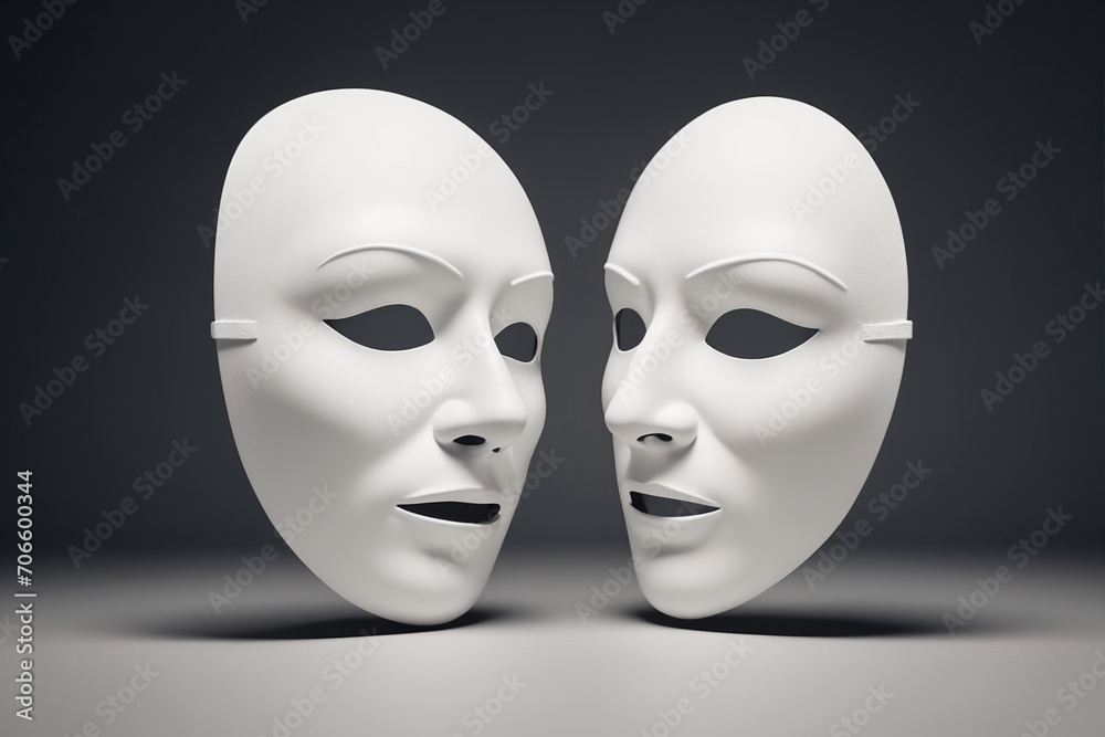 Two simple white masks, theatre concept Two simple white masks, theatre concept
