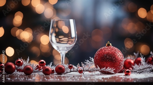 christmas still life with champagne and ball