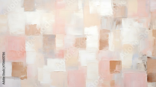 Abstract Oil Painting with overlapping Squares in white and blush Colors. Artistic Background with visible Brush Strokes