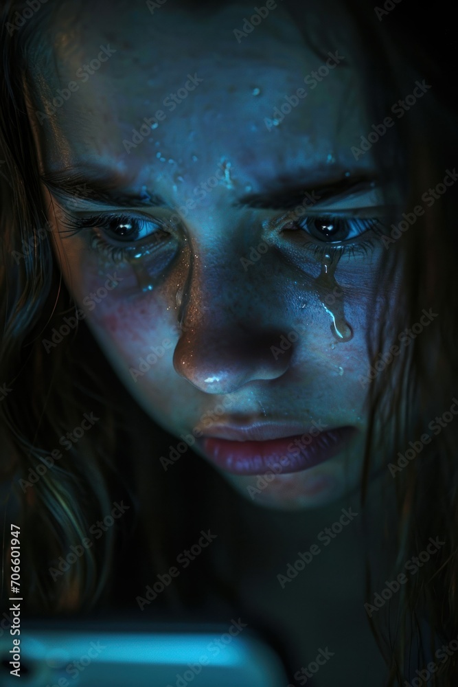 Digital Age Distress: Portrait of a teenage girl facing Cyberbullying Digital Age Distress: Portrait of a teenage girl facing Cyberbullying