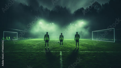 Soccer Training Session in Neon Fog A training session on a soccer field with neon fog, perfect for coaching tutorials, training program promotions, or motivational sports posters © 1st footage