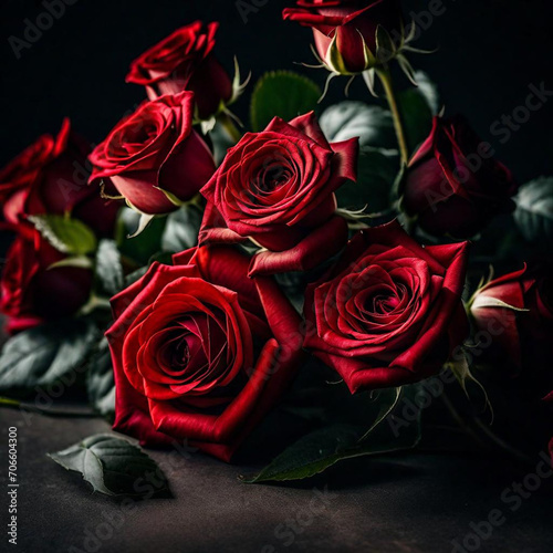 Close up de ramo hermosas rosas rojas. Detalle para San valentin 
