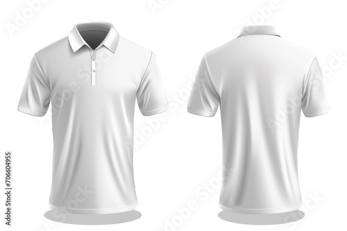 White polo shirt with collar front, back on transparent background, clean background.