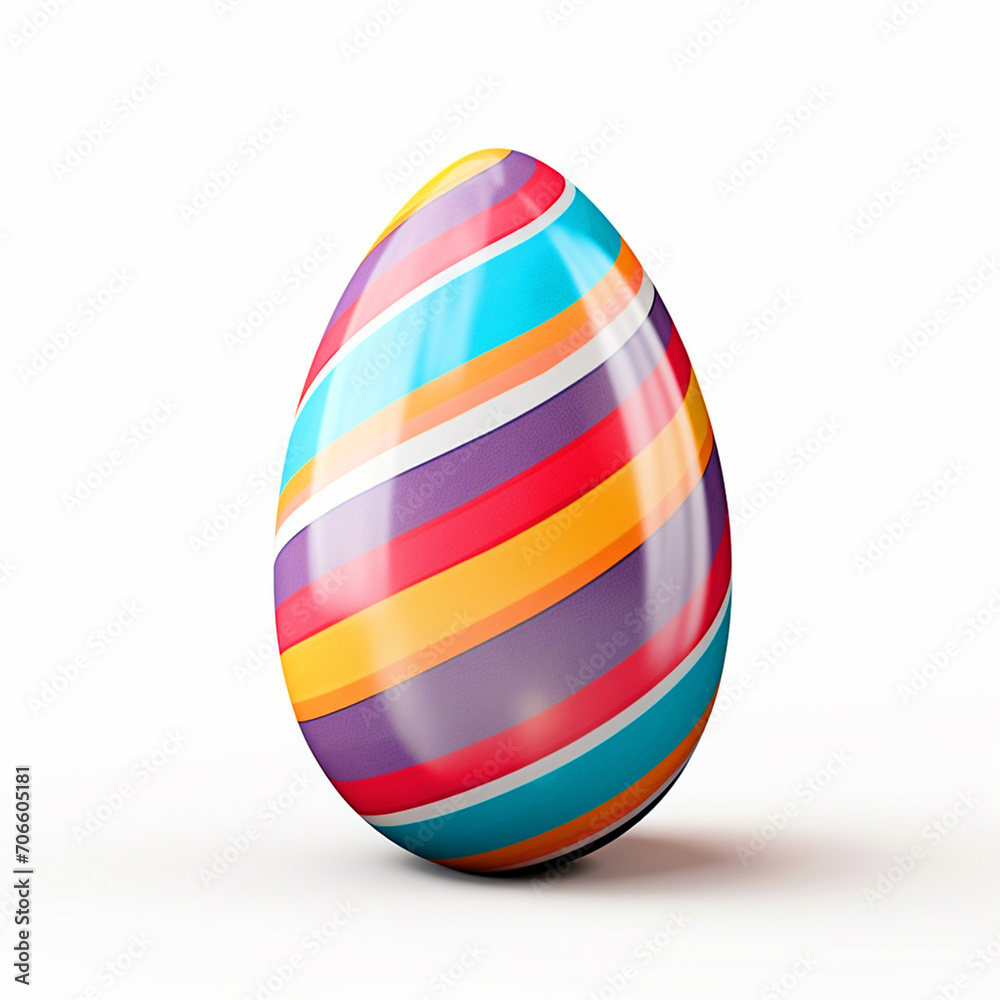 Colorful lines painted Easter egg on white isolated background - ai generative Colorful lines painted Easter egg on white isolated background - ai generative