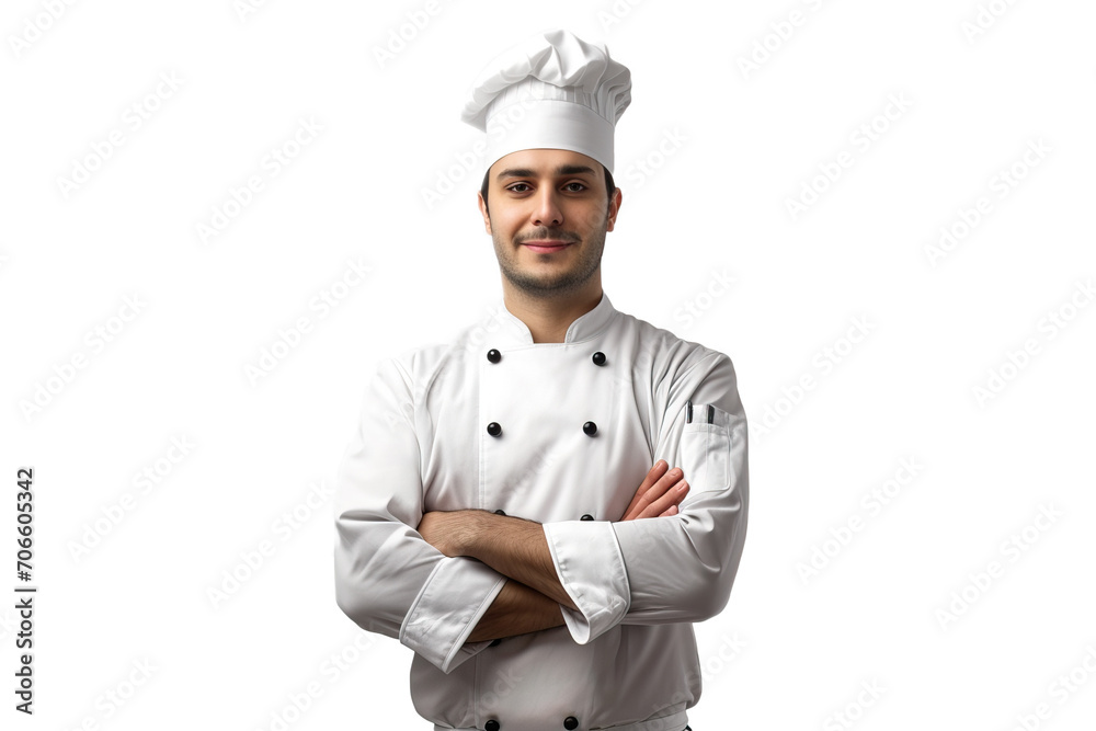 chef in uniform with a proud position in the studio on a white background