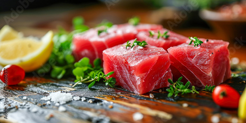 Thunfischfleisch geschnitten photo