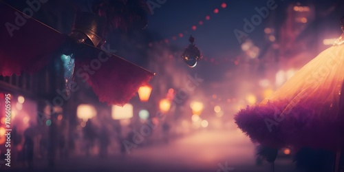 Outdoor carnival party, colored and blurry external lights
